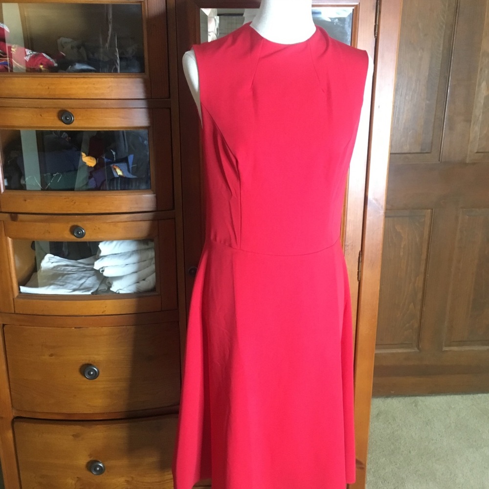 Tea Length Plus Size Red Sheath Dress Ruffled Double Slit Hem